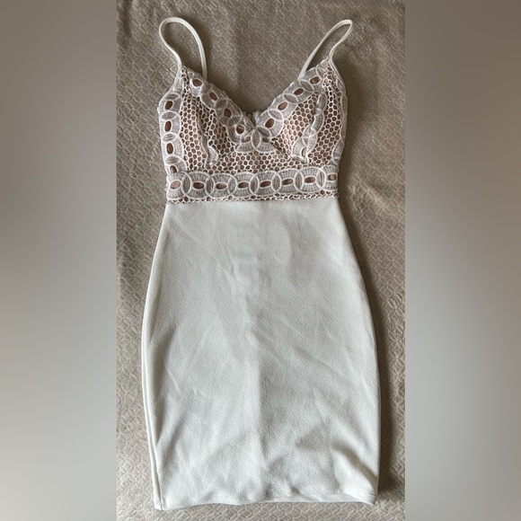 Charlotte Russe white dress w/ nude & lace. - Picture 1 of 8